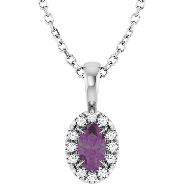 Platinum 5x3 mm Lab-Grown Alexandrite & .05 CTW Natural Diamond 16-18" Necklace