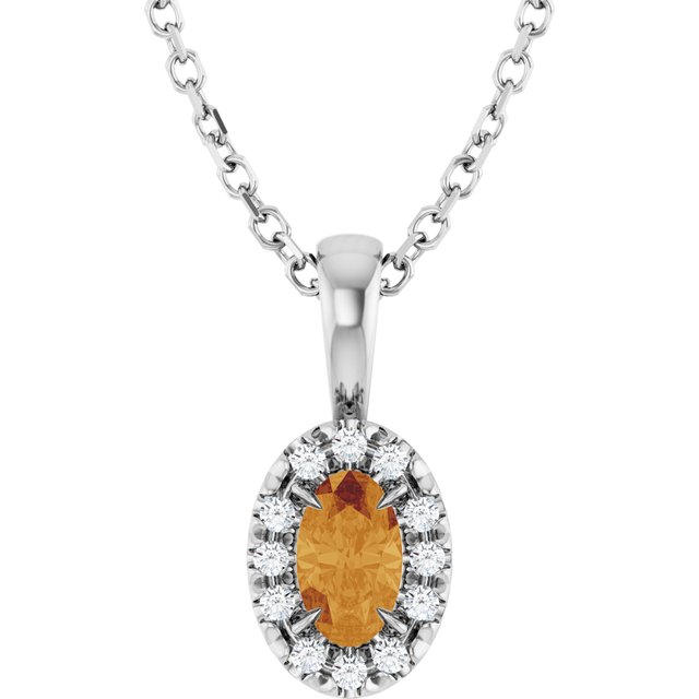 Sterling Silver 5x3 mm Natural Citrine & .05 CTW Natural Diamond 16-18" Necklace