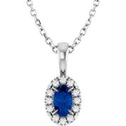 14K White 5x3 mm Lab-Grown Blue Sapphire & .05 CTW Natural Diamond 16-18" Necklace