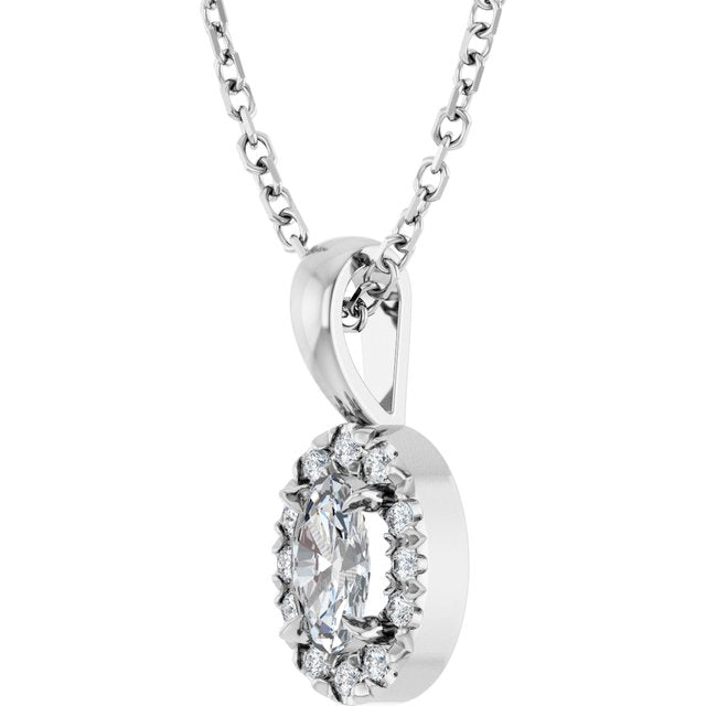 Sterling Silver 5x3 mm Natural White Sapphire & .05 CTW Natural Diamond 16-18" Necklace