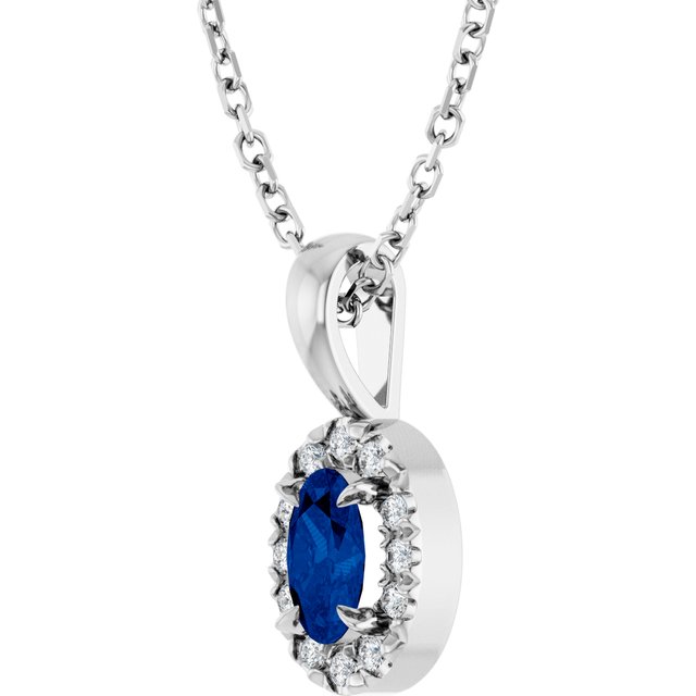 14K White 5x3 mm Lab-Grown Blue Sapphire & .05 CTW Natural Diamond 16-18" Necklace