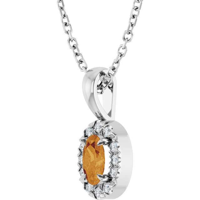 Sterling Silver 5x3 mm Natural Citrine & .05 CTW Natural Diamond 16-18" Necklace