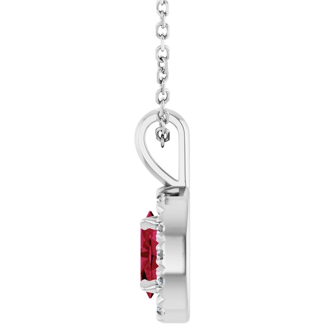 Sterling Silver 5x3 mm Lab-Grown Ruby & .05 CTW Natural Diamond 16-18" Necklace