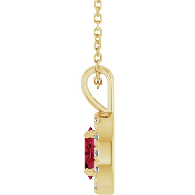 14K Yellow 5x3 mm Lab-Grown Ruby & .05 CTW Natural Diamond 16-18" Necklace