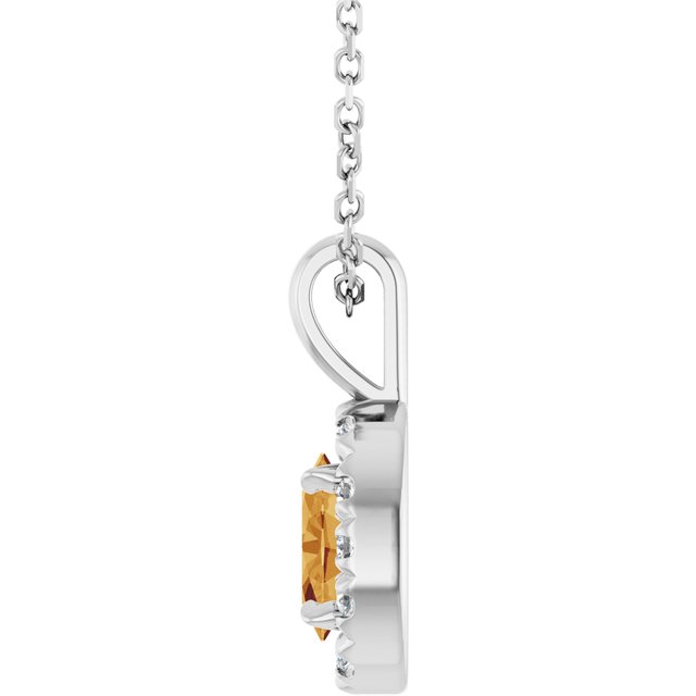 Sterling Silver 6x4 mm Natural Citrine & 1/10 CTW Natural Diamond 16-18" Necklace