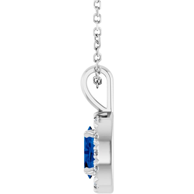 Sterling Silver 6x4 mm Lab-Grown Blue Sapphire & 1/10 CTW Natural Diamond 16-18" Necklace