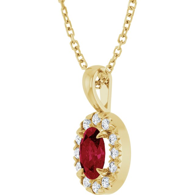14K Yellow 5x3 mm Lab-Grown Ruby & .05 CTW Natural Diamond 16-18" Necklace