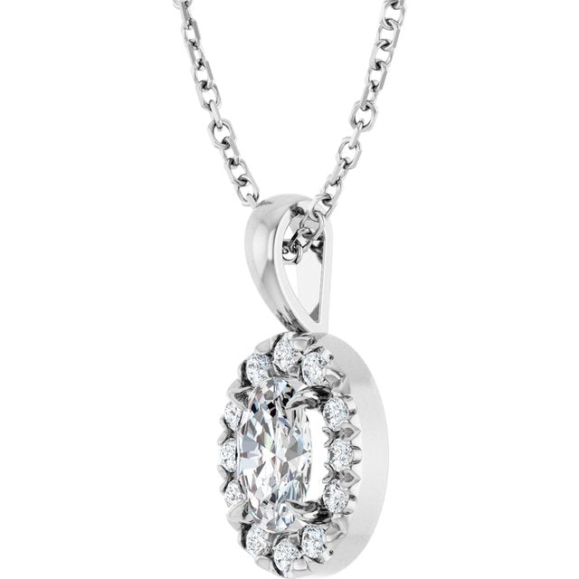 Sterling Silver 6x4 mm Natural White Sapphire & 1/10 CTW Natural Diamond 16-18" Necklace