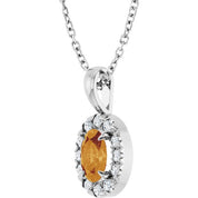 Sterling Silver 6x4 mm Natural Citrine & 1/10 CTW Natural Diamond 16-18" Necklace