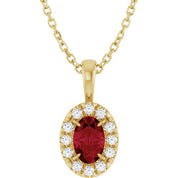 14K Yellow 5x3 mm Natural Ruby & .05 CTW Natural Diamond 16-18" Necklace