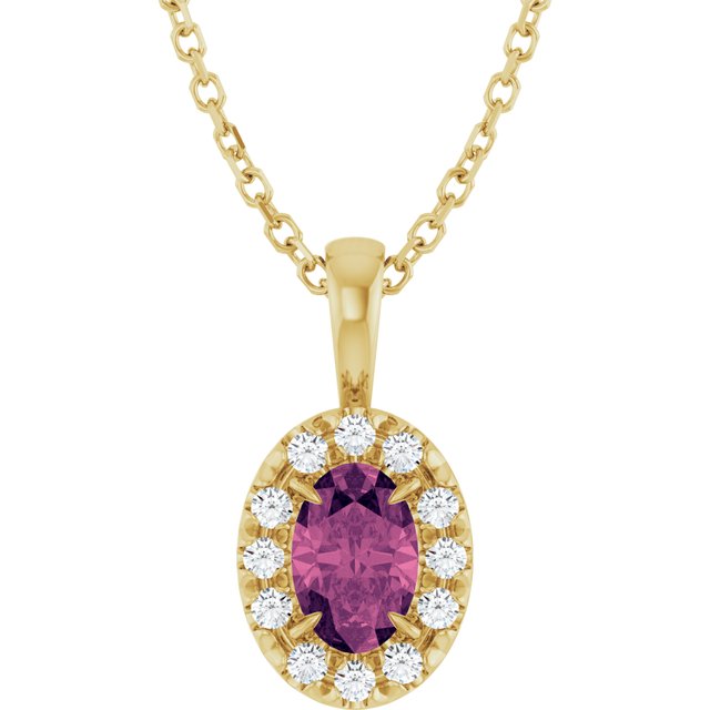 14K Yellow 6x4 mm Natural Pink Tourmaline & 1/10 CTW Natural Diamond 16-18" Necklace