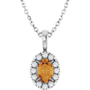 Sterling Silver 6x4 mm Natural Citrine & 1/10 CTW Natural Diamond 16-18" Necklace