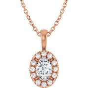 14K Rose 6x4 mm Natural White Sapphire & 1/10 CTW Natural Diamond 16-18" Necklace
