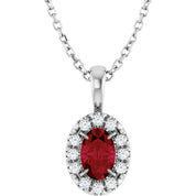 14K White 6x4 mm Lab-Grown Ruby & 1/10 CTW Natural Diamond 16-18" Necklace