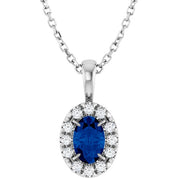 Sterling Silver 6x4 mm Natural Blue Sapphire & 1/10 CTW Natural Diamond 16-18" Necklace