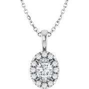 Sterling Silver 6x4 mm Natural White Sapphire & 1/10 CTW Natural Diamond 16-18" Necklace