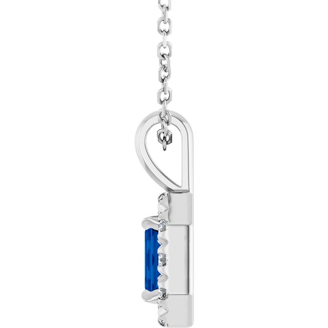 Sterling Silver 5x3 mm Lab-Grown Blue Sapphire & 1/8 CTW Natural Diamond 16-18" Necklace