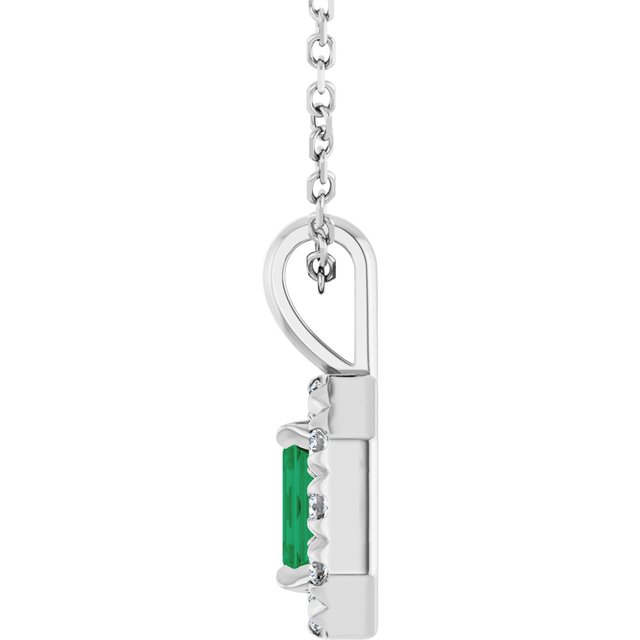 Sterling Silver 5x3 mm Natural Emerald & 1/8 CTW Natural Diamond 16-18" Necklace