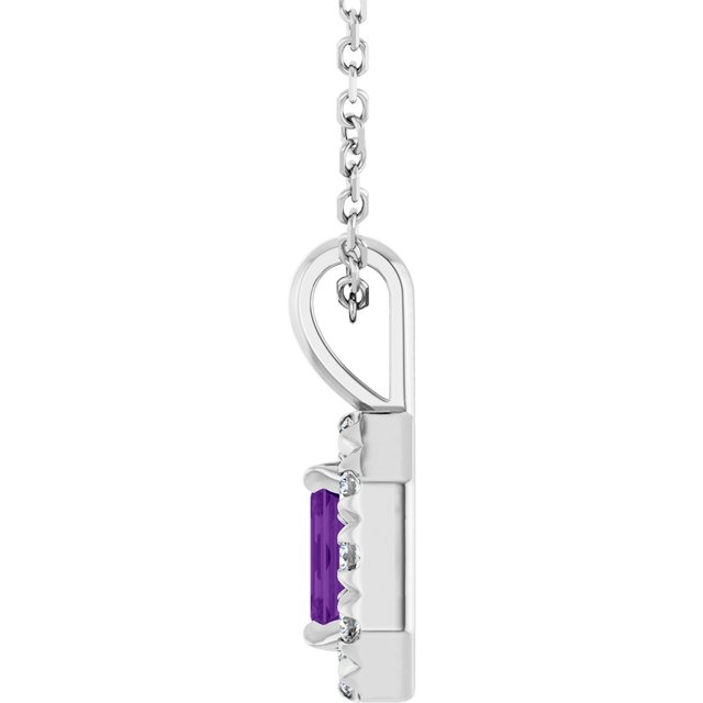 14K White 5x3 mm Natural Amethyst & 1/8 CTW Natural Diamond 16-18" Necklace