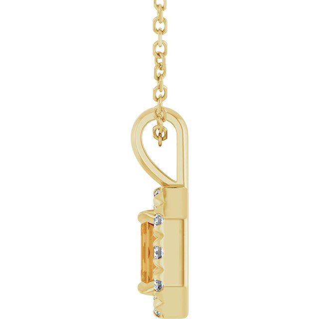 14K Yellow 5x3 mm Natural Citrine & 1/8 CTW Natural Diamond 16-18" Necklace