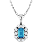 14K White 5x3 mm Natural Blue Zircon & 1/8 CTW Natural Diamond 16-18" Necklace