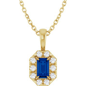 14K Yellow 5x3 mm Lab-Grown Blue Sapphire & 1/8 CTW Natural Diamond 16-18" Necklace