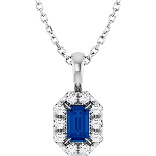 Sterling Silver 5x3 mm Lab-Grown Blue Sapphire & 1/8 CTW Natural Diamond 16-18" Necklace