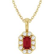 14K Yellow 5x3 mm Natural Ruby & 1/8 CTW Natural Diamond 16-18" Necklace