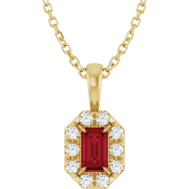14K Yellow 5x3 mm Natural Ruby & 1/8 CTW Natural Diamond 16-18" Necklace