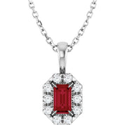 14K White 5x3 mm Natural Ruby & 1/8 CTW Natural Diamond 16-18" Necklace