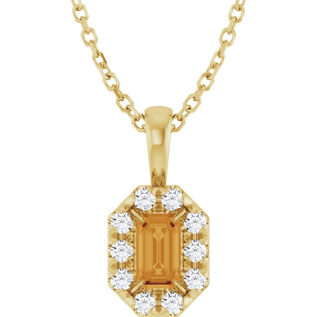 14K Yellow 5x3 mm Natural Citrine & 1/8 CTW Natural Diamond 16-18" Necklace