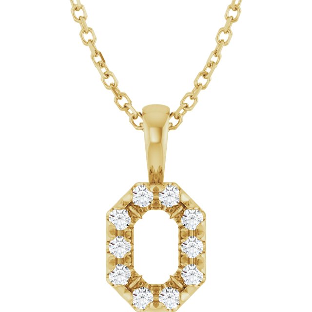 14K Yellow 5x3 mm Emerald 1/8 CTW Natural Diamond Semi-Set 16-18" Necklace