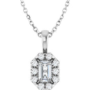 Sterling Silver 5x3 mm Natural White Sapphire French-Set Halo-Style 16-18" Necklace