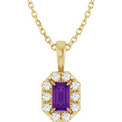 14K Yellow 5x3 mm Natural Amethyst & 1/8 CTW Natural Diamond 16-18" Necklace