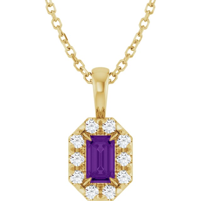 14K Yellow 5x3 mm Natural Amethyst & 1/8 CTW Natural Diamond 16-18" Necklace