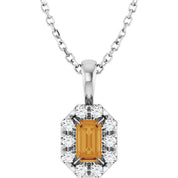 Sterling Silver 5x3 mm Natural Citrine & 1/8 CTW Natural Diamond 16-18" Necklace
