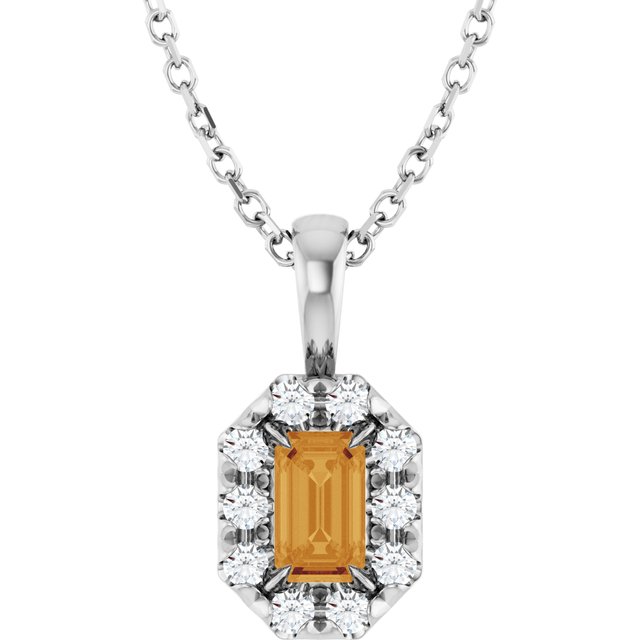 Sterling Silver 5x3 mm Natural Citrine & 1/8 CTW Natural Diamond 16-18" Necklace