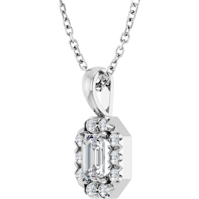 Sterling Silver 5x3 mm Natural White Sapphire French-Set Halo-Style 16-18" Necklace