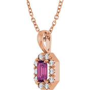 14K Rose 5x3 mm Natural Pink Tourmaline & 1/8 CTW Natural Diamond 16-18" Necklace
