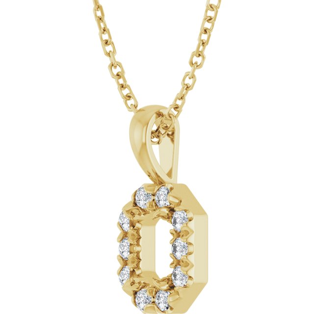 14K Yellow 5x3 mm Emerald 1/8 CTW Natural Diamond Semi-Set 16-18" Necklace