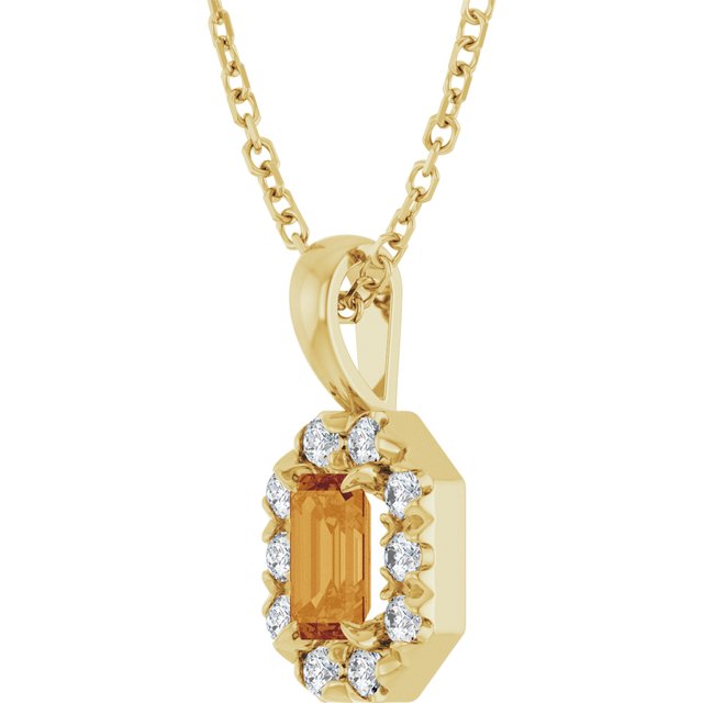 14K Yellow 5x3 mm Natural Citrine & 1/8 CTW Natural Diamond 16-18" Necklace