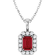 14K White 6x4 mm Natural Ruby & 1/5 CTW Natural Diamond 16-18" Necklace