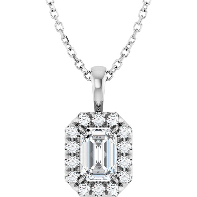 Sterling Silver 6x4 mm Natural White Sapphire & 1/5 CTW Natural Diamond 16-18" Necklace