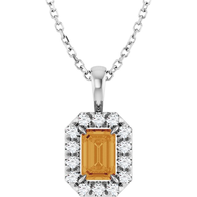 Sterling Silver 6x4 mm Natural Citrine & 1/5 CTW Natural Diamond 16-18" Necklace