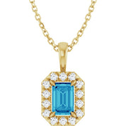 14K Yellow 6x4 mm Natural Blue Zircon & 1/5 CTW Natural Diamond 16-18" Necklace