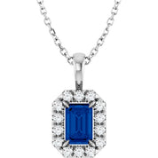 14K White 6x4 mm Lab-Grown Blue Sapphire & 1/5 CTW Natural Diamond 16-18" Necklace