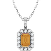 14K White 6x4 mm Natural Citrine & 1/5 CTW Natural Diamond 16-18" Necklace