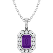 14K White 6x4 mm Natural Amethyst & 1/5 CTW Natural Diamond 16-18" Necklace