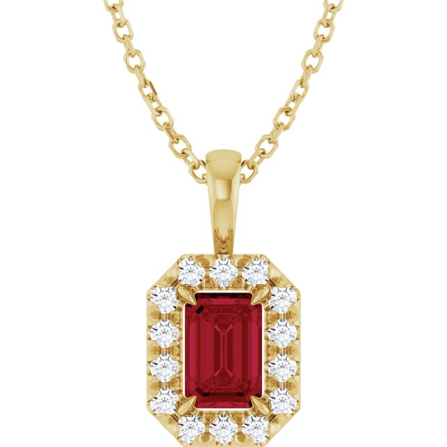 14K Yellow 6x4 mm Natural Ruby & 1/5 CTW Natural Diamond 16-18" Necklace