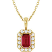 14K Yellow 6x4 mm Lab-Grown Ruby & 1/5 CTW Natural Diamond 16-18" Necklace